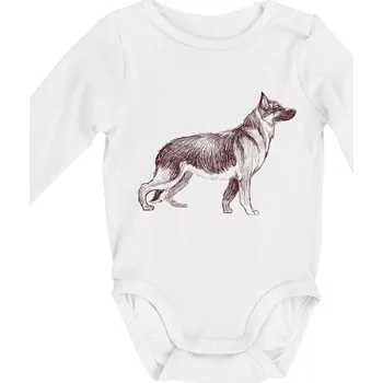 Německý ovčák - kreslený skica - Body kojenecké s dlouhým rukávem - Dlouhý r. do 3 měs ( Bílá )