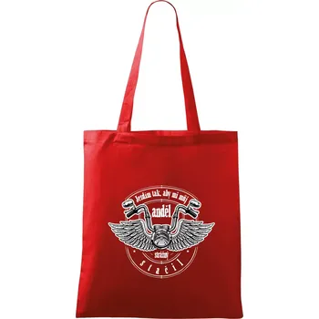 Nákupní taška Jezdím tak rychle, aby mi můj anděl strážný stačil - Taška bavlněná - 42 x 38 cm ( Červená )