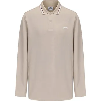 Pánské tričko Slazenger Long Sleeve Tipped Polo Men Beige 2XL