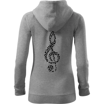 Dámská mikina Houslový klíč z not - Dámská mikina trendy zipper s kapucí - XL ( Tmavě šedý melír )