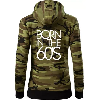 Dámská mikina Born In The 60's - Dámská mikina trendy zipper s kapucí - XS ( Zelený maskáč )