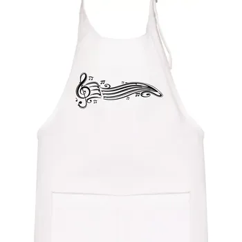 Kuchyňská zástěra Noty vlna - Dětská zástěra na vaření - Univerzální velikost ( Bílá )