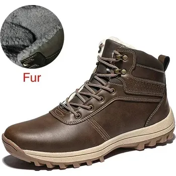 Pánská běžecká obuv Kožené zimní kotníkové boty s kožíškem Velikost: 45, Barva (Varianta): 01 Dark Brown Fur