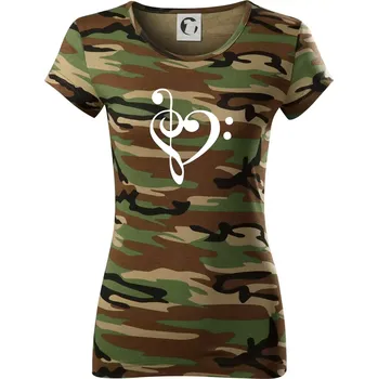 Houslový klíč srdce - Dámské maskáčové triko - M ( Hnědý maskáč )