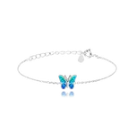 MINET Třpytivý dětský stříbrný náramek MOTÝLEK s modrým opálem