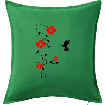 Polštář Květina a ptáček - Polštář 50x50 - 50x50 - Pouze potah ( Středně zelená )