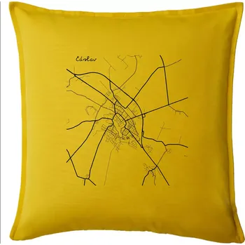 Polštář Černobílá mapa Čáslav - Polštář 50x50 - 50x50 - Pouze potah ( Žlutá )
