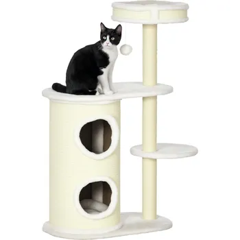 Škrabadlo PawHut stabilní se škrabacím barelem a omyvatelnými polštáři, kočičí strom se sisalovým sloupem a míčkem na hraní v krémově bílé barvě | Aosom.de