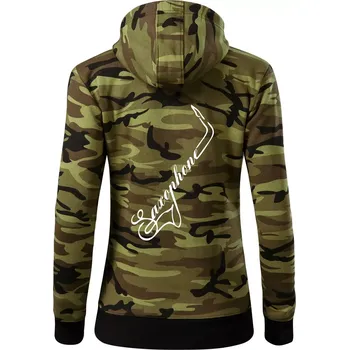 Dámská mikina Saxophone nápis - Dámská mikina trendy zipper s kapucí - M ( Zelený maskáč )