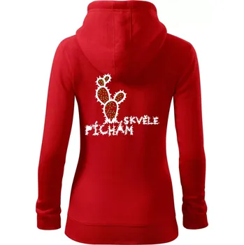 Dámská mikina Píchám skvěle - Dámská mikina trendy zipper s kapucí - L ( Červená )