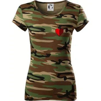 Dámské tričko Prší - Červený - prso - Dámské maskáčové triko - XS ( Hnědý maskáč )