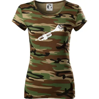 Trubka noty - Dámské maskáčové triko - M ( Hnědý maskáč )