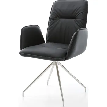 Jídelní židle DELIFE Jídelní židle Vinja-Flex pravá kůže černá křížová podnož zúžená nerezová ocel