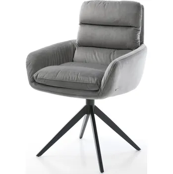 Jídelní židle DELIFE Jídelní židle Abelia-Flex s područkami samet šedá křížová podnož široká černá