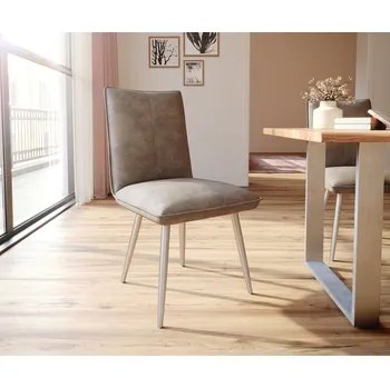 Jídelní židle DELIFE Jídelní židle Lelio-Flex mikrovlákno taupe vintage 4 nohy zúžené nerezová ocel taštičkové pružiny