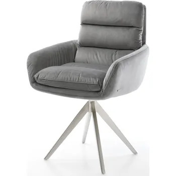 Jídelní židle DELIFE Jídelní židle Abelia-Flex s područkami samet šedá křížová podnož hranatá nerezová ocel