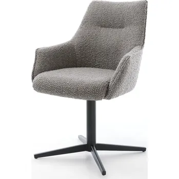 Jídelní židle DELIFE Jídelní židle Alja-Flex s područkami bouclé stříbrně šedá černá křížová podnož 360° otočný taštičkové pružiny