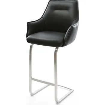 Barová židle DELIFE Barová židle Alja-Flex pravá kůže černá jídelní židle plochý nerezová ocel taštičkové pružiny