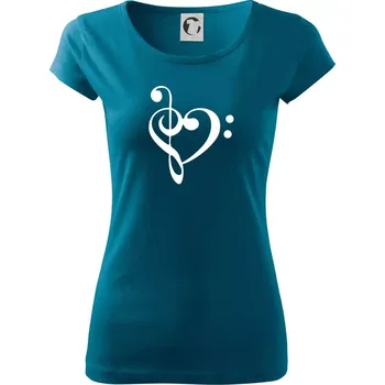 Dámské tričko Houslový klíč srdce - Dámské triko Pure - M ( Petrolejová )