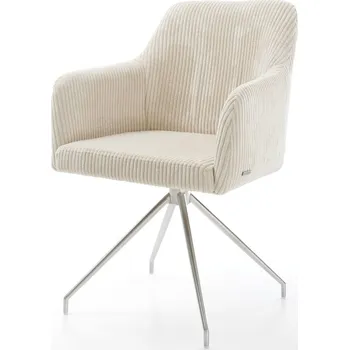 Jídelní židle DELIFE Jídelní židle Greg-Flex plyšový manšestr béžová křížová podnož zúžená nerezová ocel taštičkové pružiny