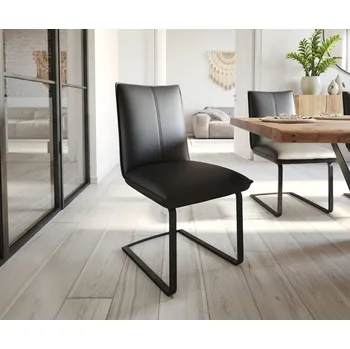 Jídelní židle DELIFE Jídelní židle Lelio-Flex pravá kůže černá jídelní židle plochá černá taštičkové pružiny