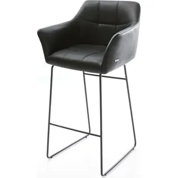 Barová židle DELIFE Barová židle Yulo-Flex pravá kůže černá tenká podnož kov