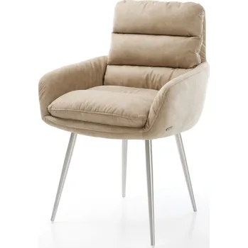 Jídelní židle DELIFE Jídelní židle Abelia-Flex s područkami mikrovlákno béžová vintage 4-nohá zúžená nerezová ocel