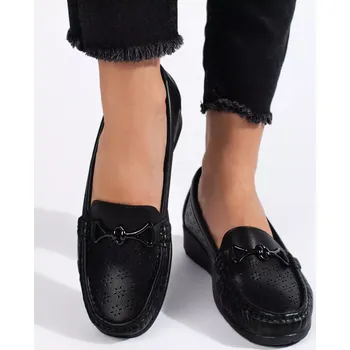 Dámské mokasíny Trendy dámské černé mokasíny bez podpatku 39