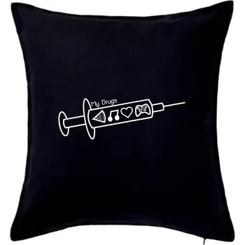 Polštář My Drugs - jídlo hudba - Polštář 50x50 - 50x50 - Pouze potah ( Černá )