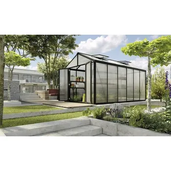 Skleník Skleník Vitavia Zeus Comfort 11900 polykarbonát 16 mm 258,4 x 465,2 cm černý vč. podlahového rámu