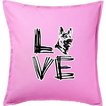 Polštář Německý ovčák love - Polštář 50x50 - 50x50 - Včetně výplně ( Růžová )