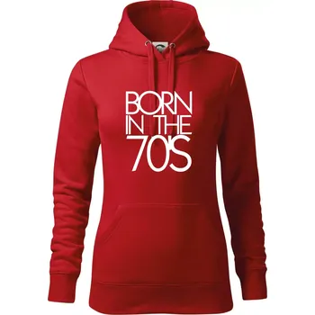 Dámská mikina Born In The 70's - Mikina dámská Cape s kapucí - S ( Červená )