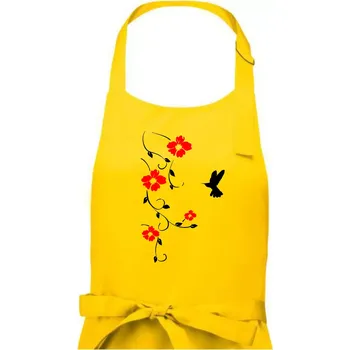 Kuchyňská zástěra Květina a ptáček - Pánská zástěra na vaření - Univerzální velikost ( Žlutá )