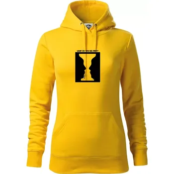 Dámská mikina What do you see first? Pohár - Obličeje - Mikina dámská Cape s kapucí - XL ( Žlutá )