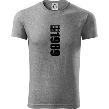 Pánské tričko Limited edition 1989 pruh - Viper FIT - Pánské zůžené tričko - S ( Tmavě šedý melír )
