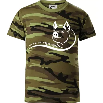 Prasátko - Já tak rád rejpu, rejpu - Dětské maskáčové triko - 146 cm/10 let ( Zelený maskáč )