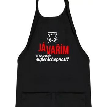 Kuchyňská zástěra Já vařím - tvoje superschopnost? rovný nápis - Dětská zástěra na vaření - Univerzální velikost ( Černá )