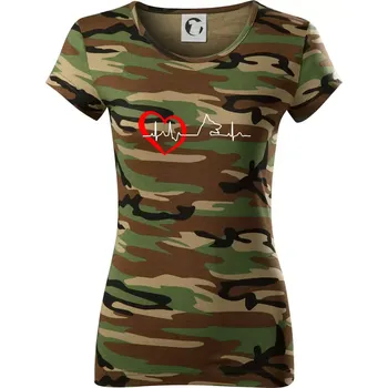 Dámské tričko Německý ovčák ekg - Dámské maskáčové triko - 2XL ( Hnědý maskáč )