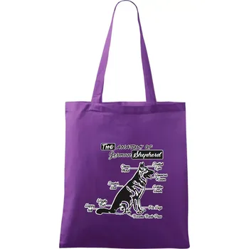 Německý ovčák - Anatomie - Taška bavlněná - 42 x 38 cm ( Fialová )