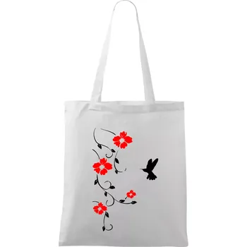 Nákupní taška Květina a ptáček - Taška bavlněná - 42 x 38 cm ( Bílá )