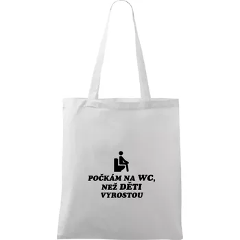 Počkám na WC než děti vyrostou - Taška bavlněná - 42 x 38 cm ( Bílá )
