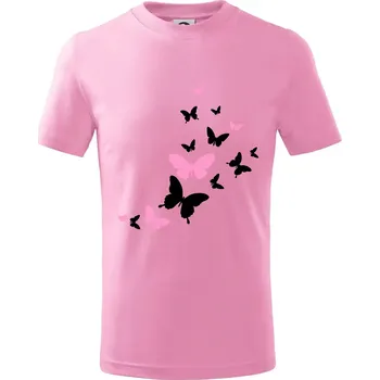 Motýli růžovo černí - Tričko dětské bavlněné - 122 cm/6 let ( Růžová )
