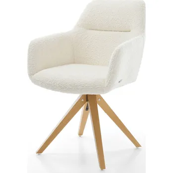 Jídelní židle DELIFE Jídelní židle Pejo-Flex bouclé bílá dřevěná podnož hranatá přírodní taštičkové pružiny