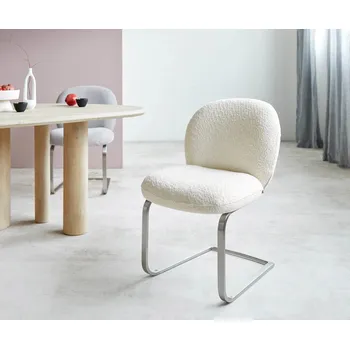 Jídelní židle DELIFE Jídelní židle Nube-Flex bouclé bílá jídelní židle plochá nerezová ocel taštičkové pružiny