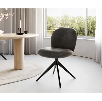 Jídelní židle DELIFE Jídelní židle Nube-Flex mikrovlákno antracit vintage křížová podnož široká černá 360° otočná taštičkové pružiny