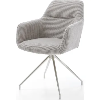 Jídelní židle DELIFE Jídelní židle Pejo-Flex plyšový manšestr stříbrně šedá křížová podnož zúžená nerezová ocel taštičkové pružiny