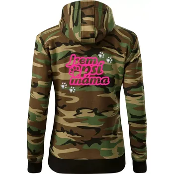 Dámská mikina Jsem psí máma - Dámská mikina trendy zipper s kapucí - L ( Hnědý maskáč )