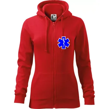Dámská mikina Hvězda samostatná - záchranář / rescue - Dámská mikina trendy zipper s kapucí - 2XL ( Červená )