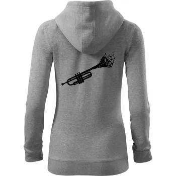 Dámská mikina Trubka noty - Dámská mikina trendy zipper s kapucí - S ( Tmavě šedý melír )