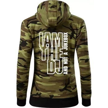 Dámská mikina Iam the dj and not a jukebox na výšku - Dámská mikina trendy zipper s kapucí - S ( Zelený maskáč )